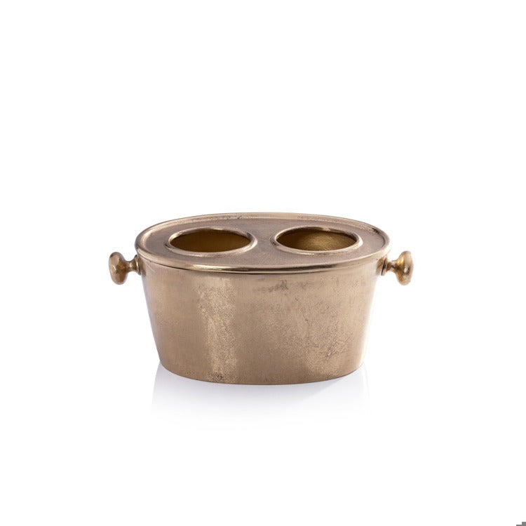 Raw Aluminum Two Bottle Wine Holder-Gold