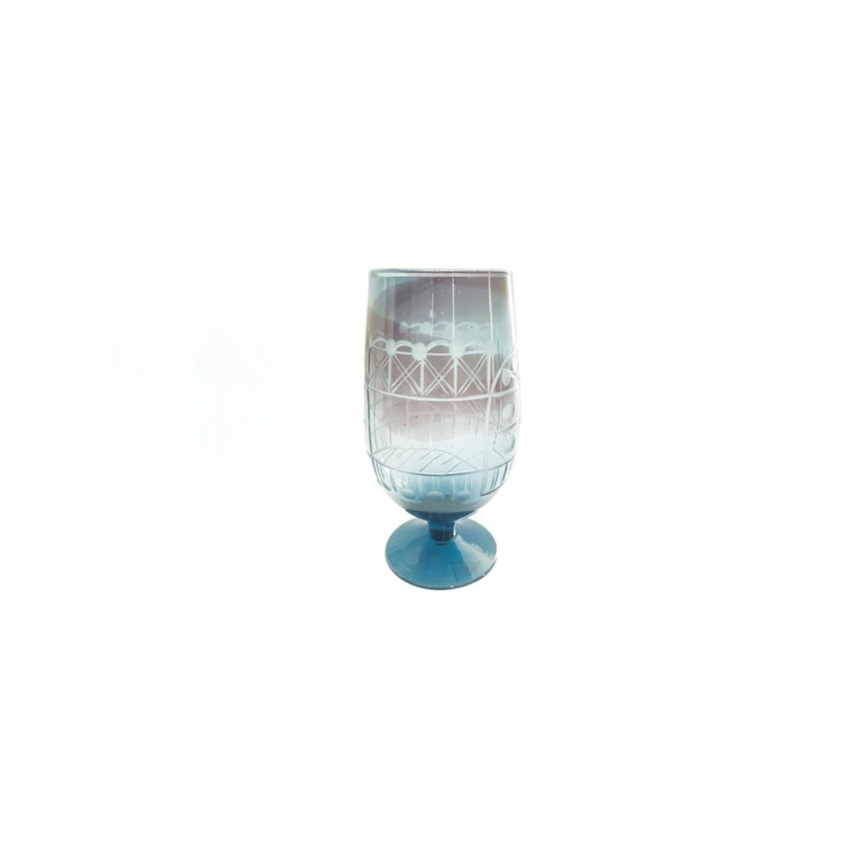 Hand-Blown Etched Recycled Stemmed Drinking Glass