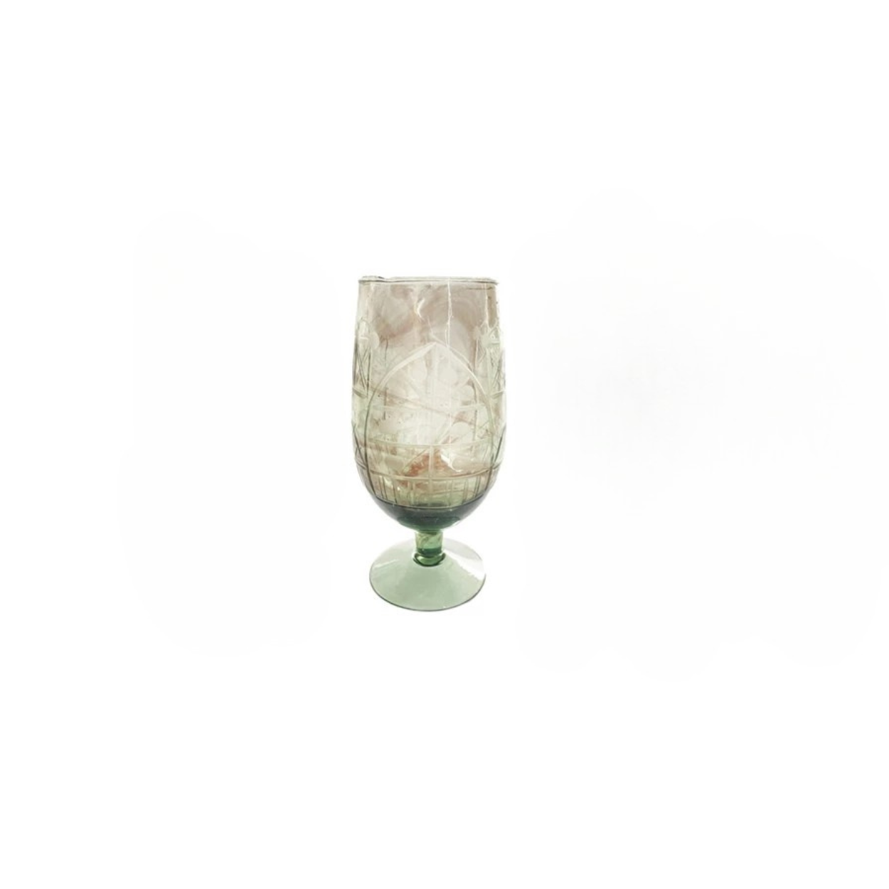 Hand-Blown Etched Recycled Stemmed Drinking Glass