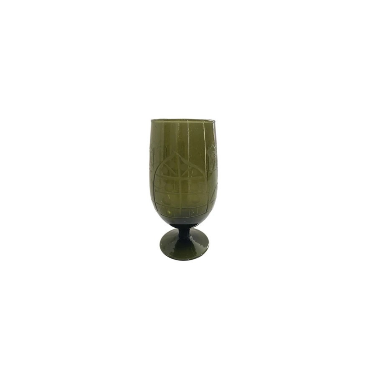 Hand-Blown Etched Recycled Stemmed Drinking Glass