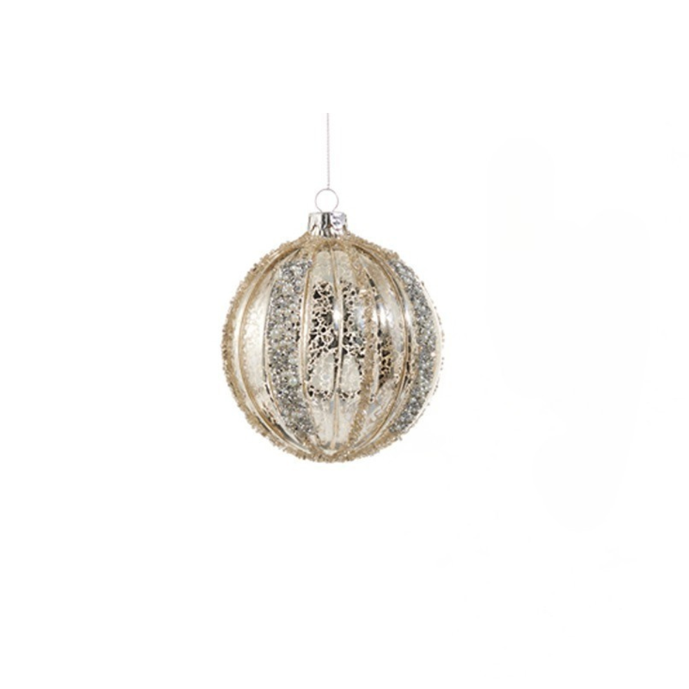 4" Mercury Glass Glitter Stripe Ornaments
