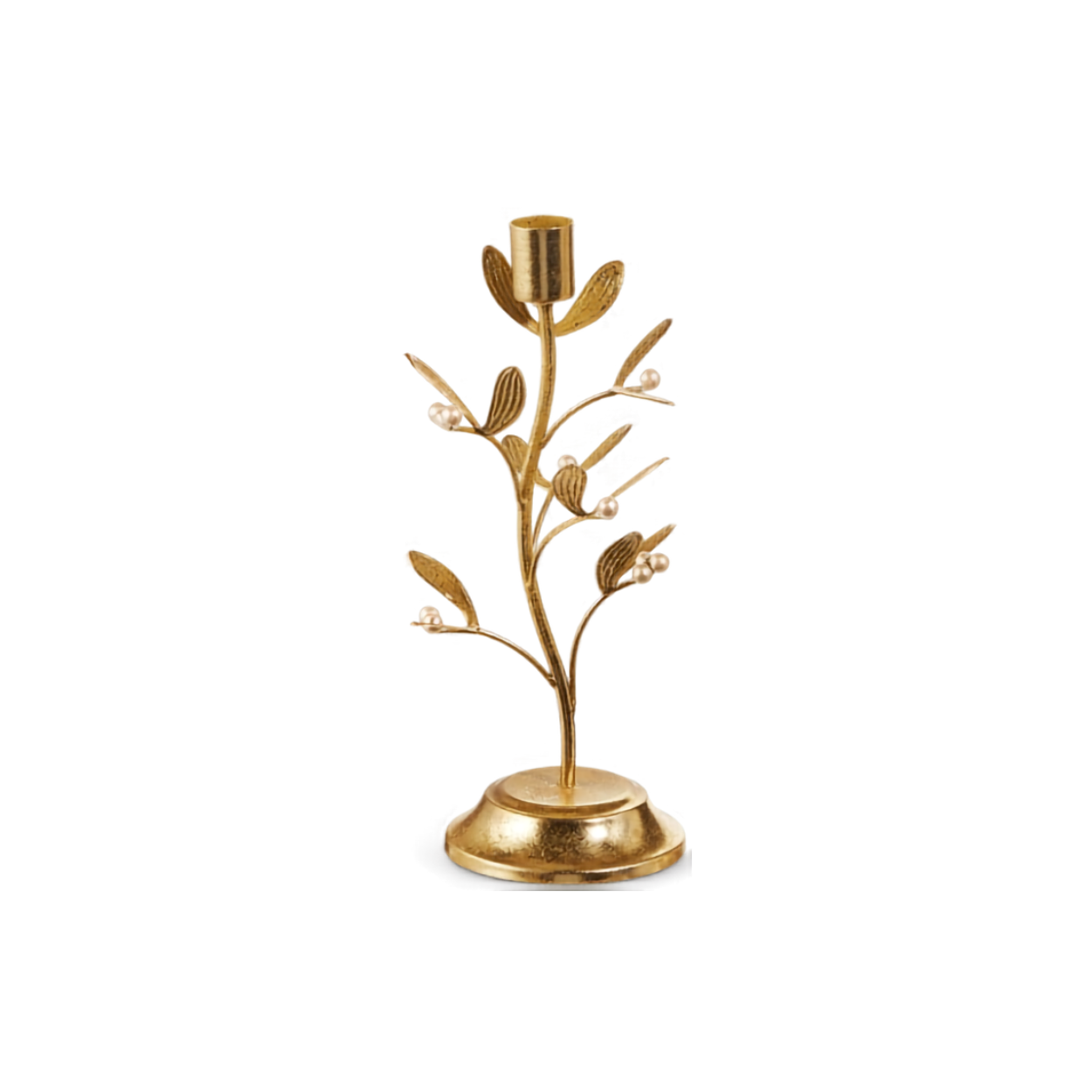 Gold Mistletoe Taper Candle Holder