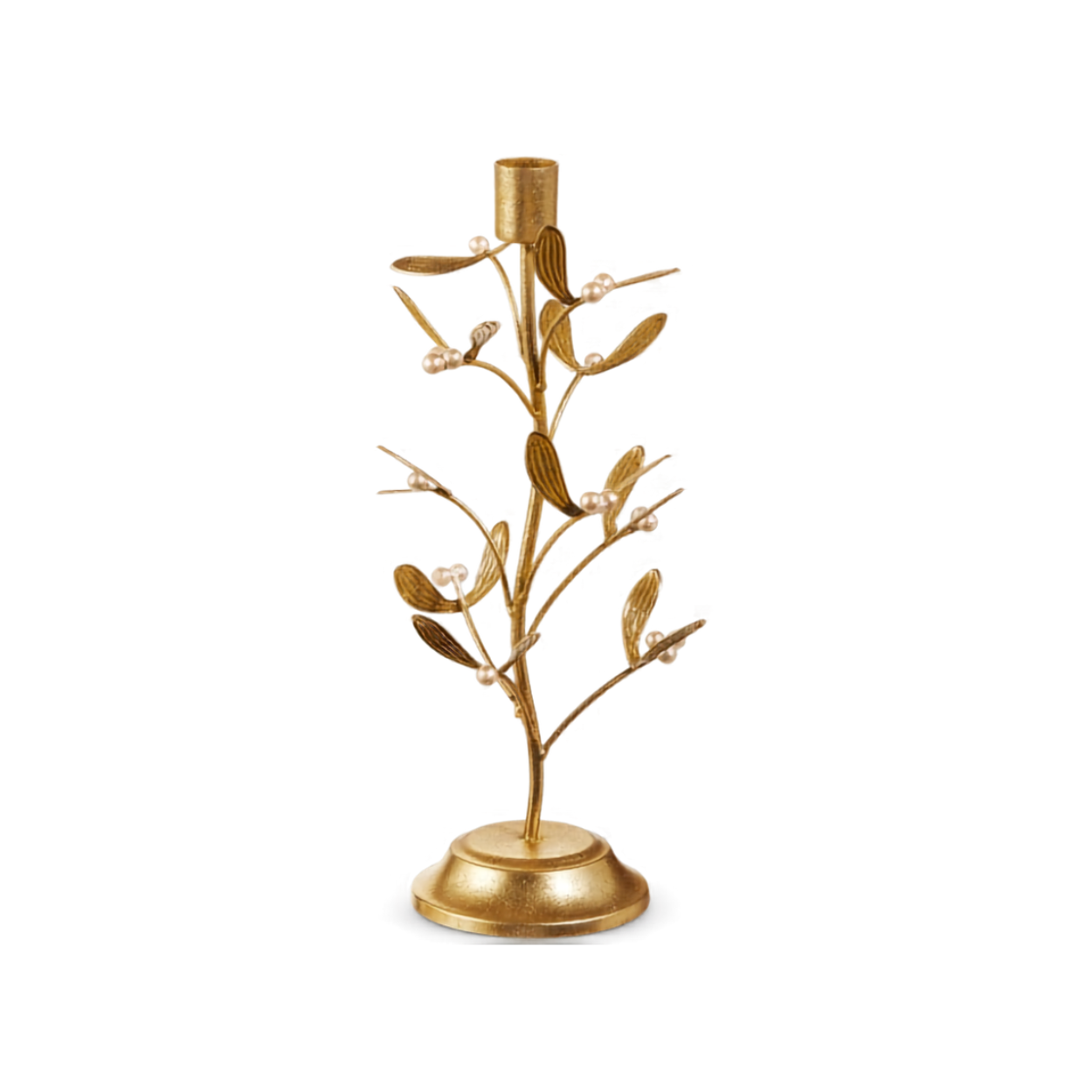 Gold Mistletoe Taper Candle Holder