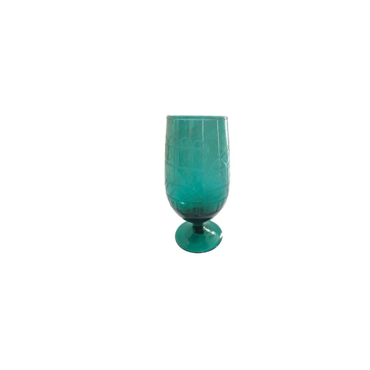Hand-Blown Etched Recycled Stemmed Drinking Glass