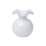 White glass vase with a wavy top on a white background