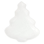 A white ceramic Christmas tree-shaped dish with a textured, ribbed pattern, shown on a solid white background.