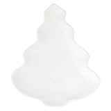 A white ceramic Christmas tree-shaped dish with a textured, ribbed pattern, shown on a solid white background.
