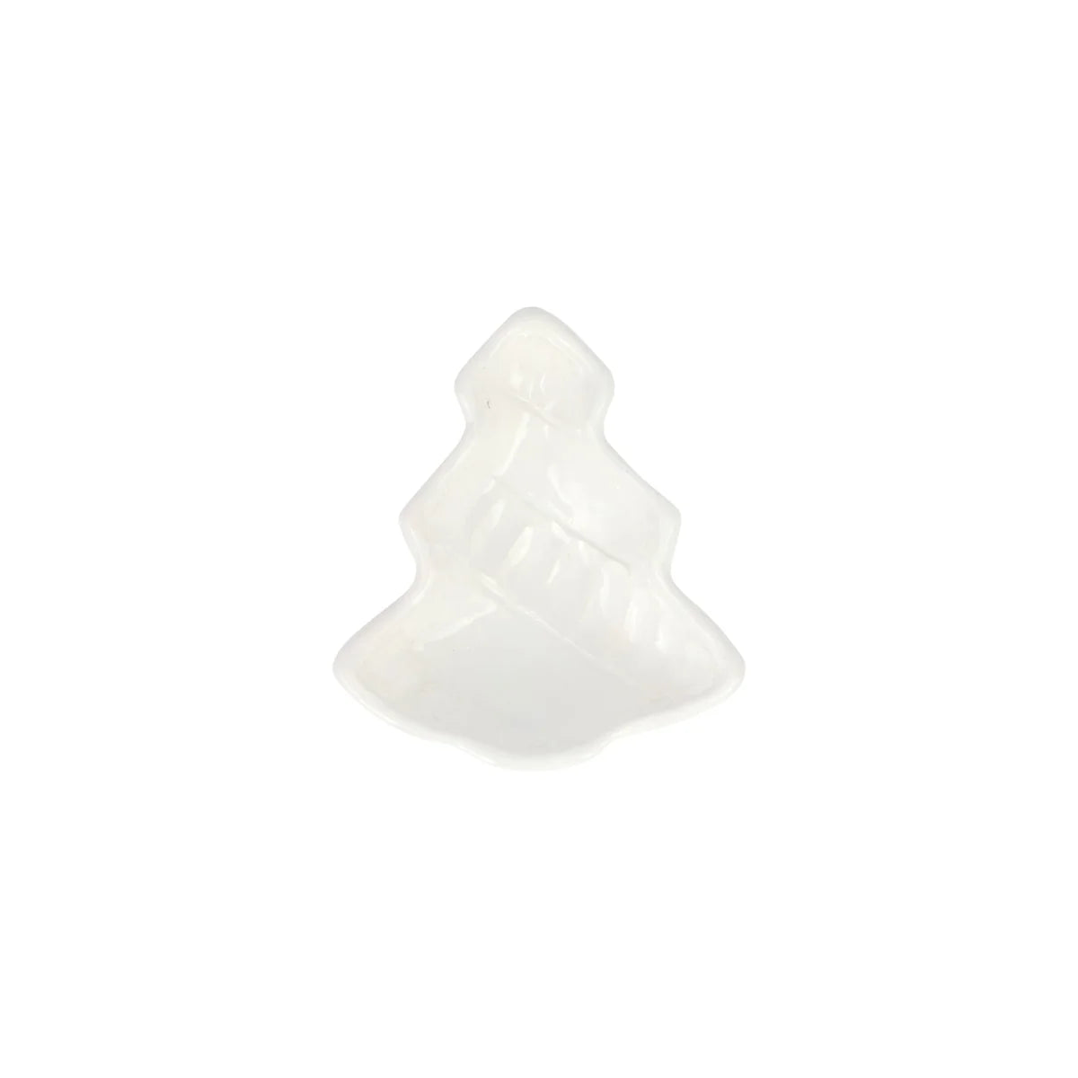 White ceramic Christmas tree ornament on a white background