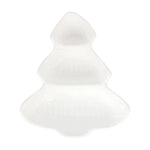 A white, tiered Christmas tree-shaped serving dish or tray with a ribbed texture, shown on a solid white background.