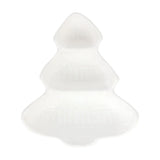 A white, tiered Christmas tree-shaped serving dish or tray with a ribbed texture, shown on a solid white background.