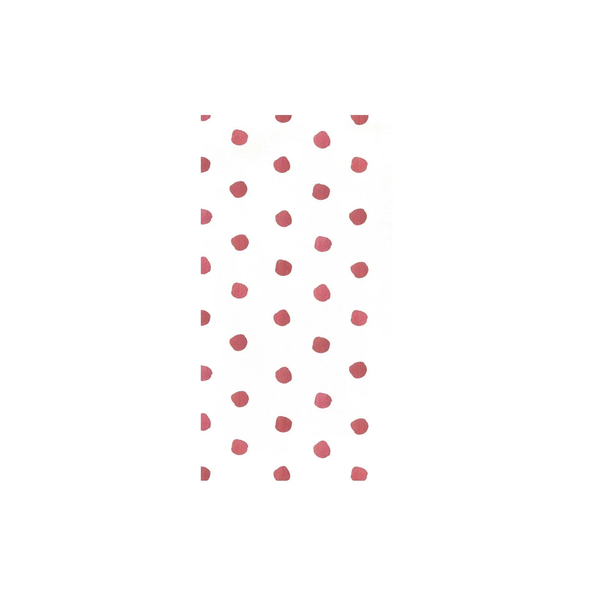 A white rectangular sheet or panel featuring a repeating pattern of small, hand-painted style dusty rose pink polka dots, centered on a solid white background.
