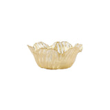 A small, scalloped-edge glass bowl with a textured, ribbed surface and a warm champagne-gold finish, isolated on a solid white background.
