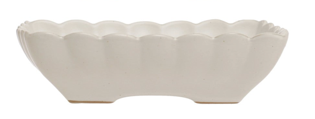 Stoneware Serving Dishes with Scalloped Edge