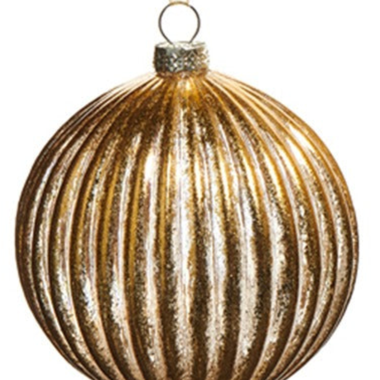 4" Gold Ribbed Glass Ornament