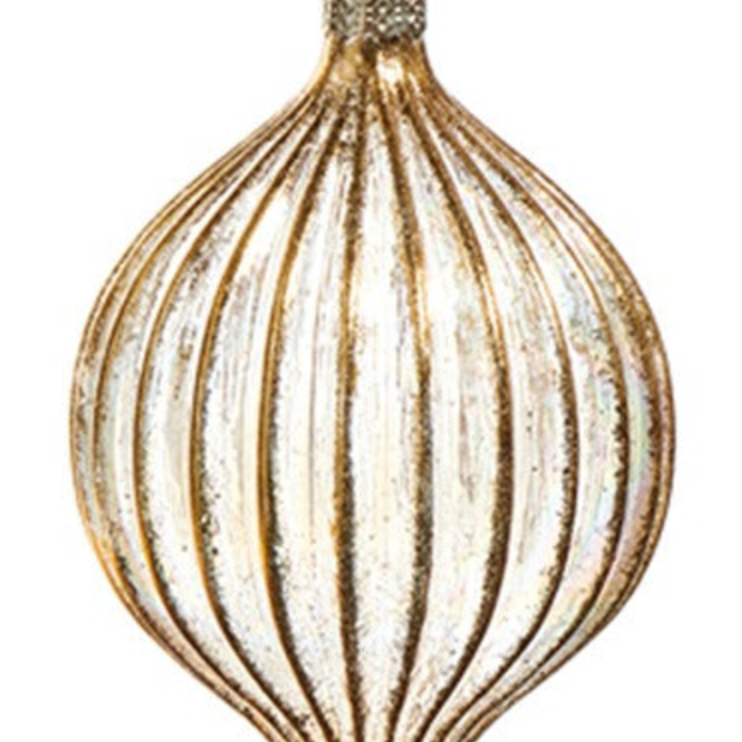 4" Gold Ribbed Glass Ornament