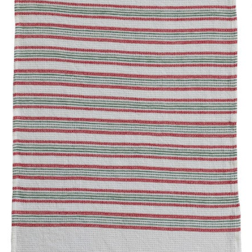Cotton Waffle Weave Tea Towel w/ Stripes/Grid Pattern