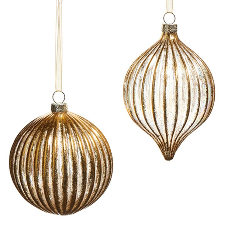 4" Gold Ribbed Ornament