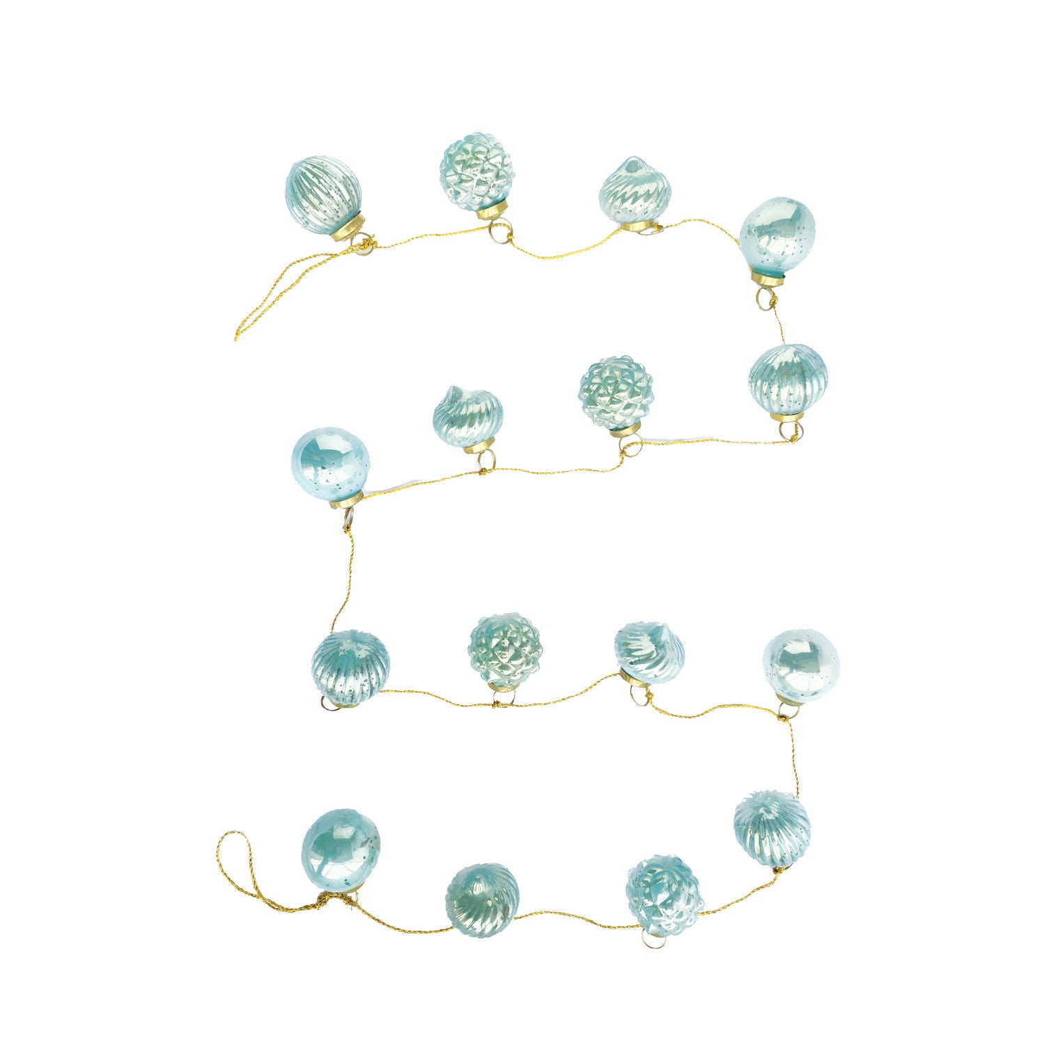 Embossed Recycled Mercury Glass Ornament Garland w/ Gold Cord, Mint Color