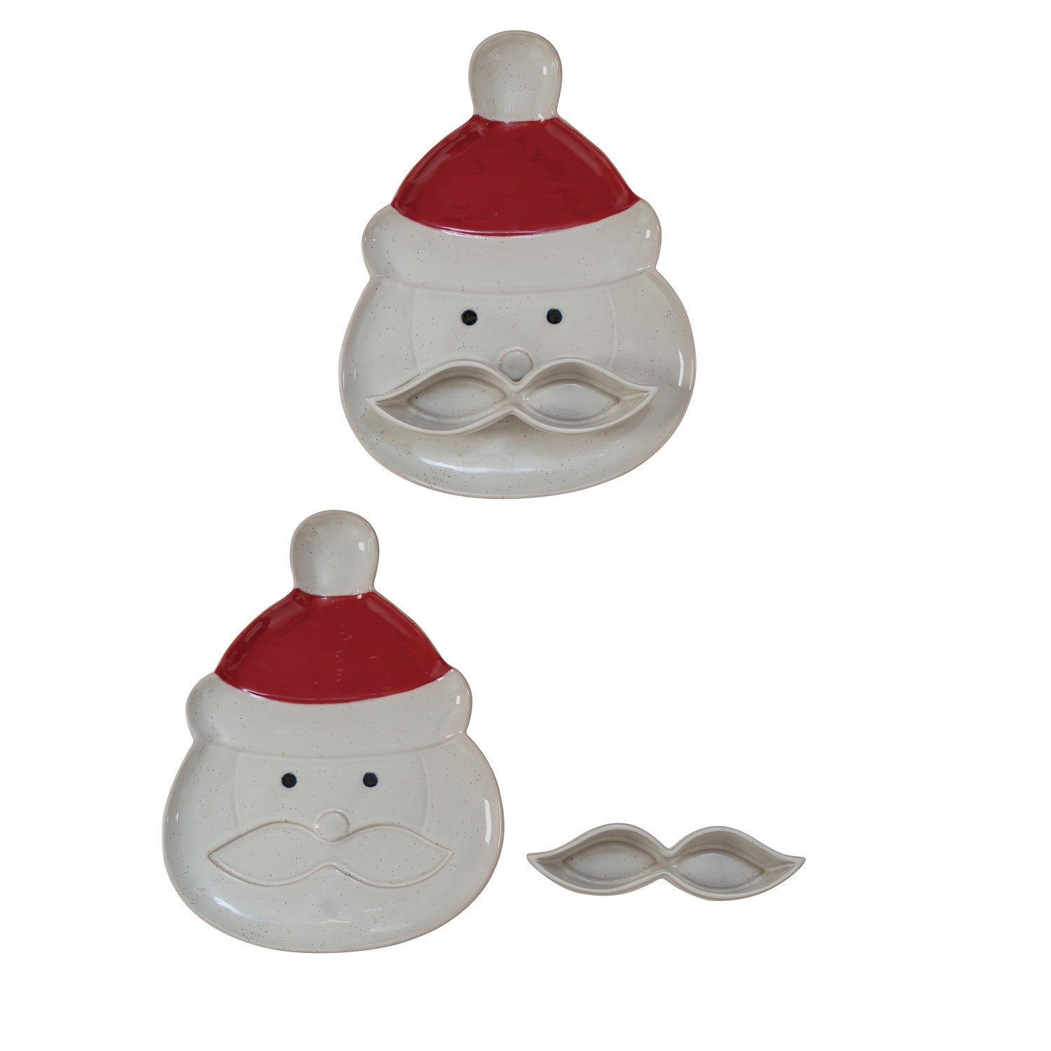Stoneware Santa Head Shaped Platter w/ Mustache Dish, Set of 2 (Each One Will Vary)