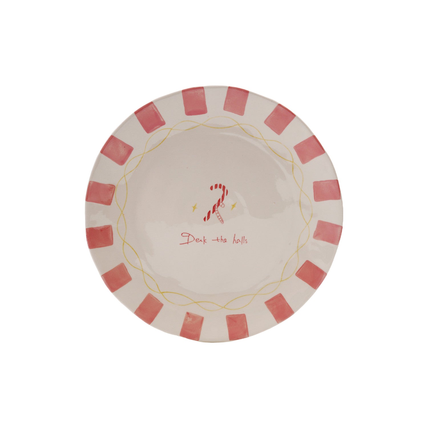 Hand-Painted Stoneware Plate with Candy Canes "Deck the Halls"
