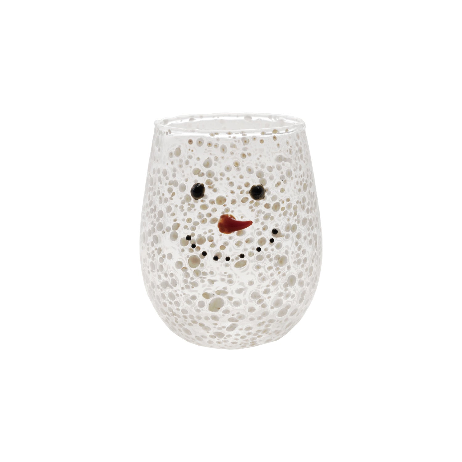 12 oz. Stemless Confetti Wine Glass with Snowman Face