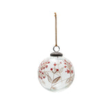 Hand-Painted Etched Glass Ball Ornament with Berry Design